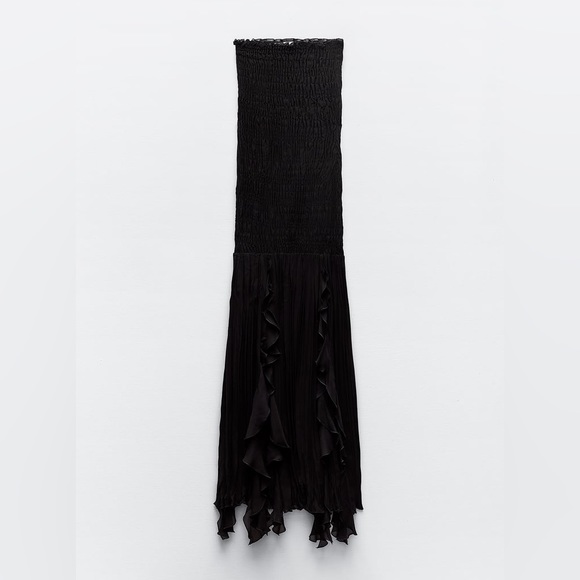 Zara RUCHED STRAPLESS Black DRESS Sz.S - Picture 5 of 13